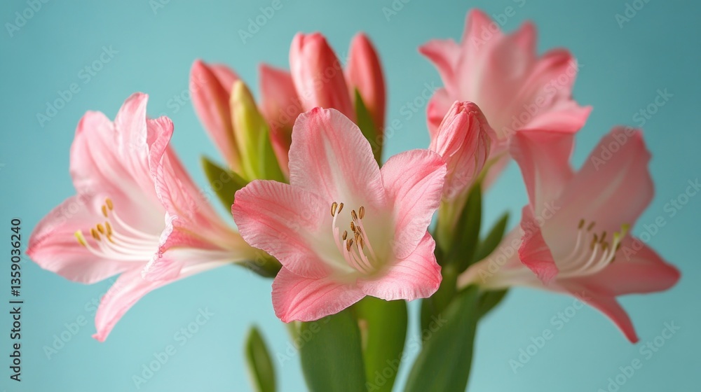 Naklejka premium Delicate Pink Flowers Against Teal Background