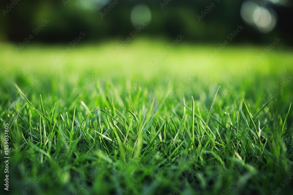 Fototapeta premium Close-up of Fresh Green Grass Blades in Sunlight for Lawn Care