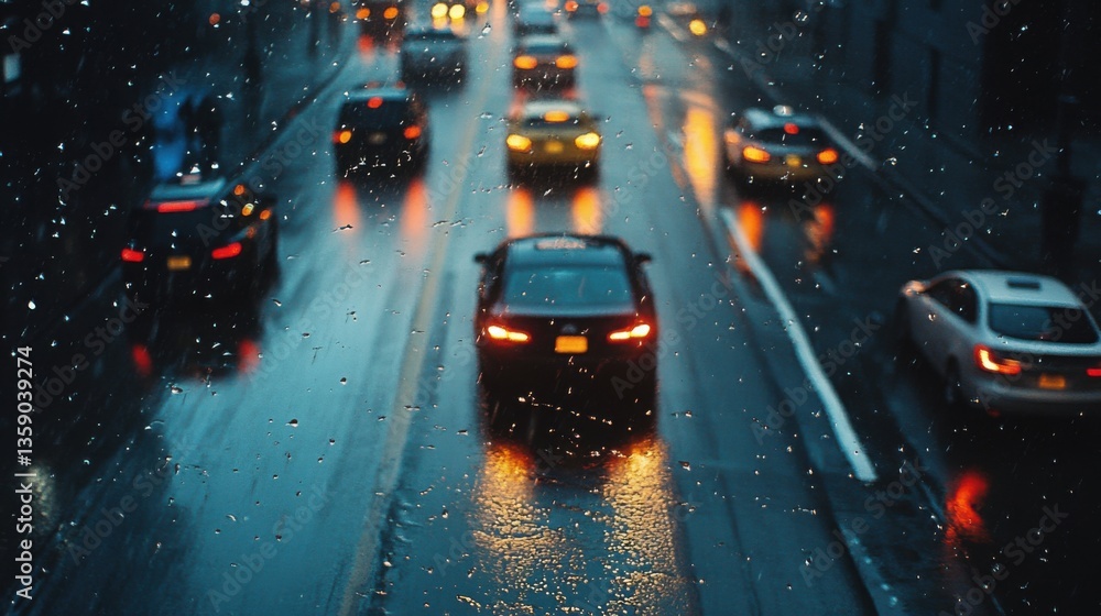 Obraz premium rainy night city traffic