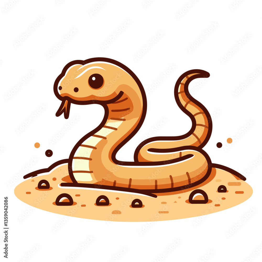 Cartoon desert rattlesnake on sandy ground. Ideal for southwestern wildlife education, desert ecosystem content, or warning signs about venomous reptiles. Cartoon desert rattlesnake on sandy ground. Ideal for southwestern wildlife education, desert ecosystem content, or warning signs about venomous reptiles.