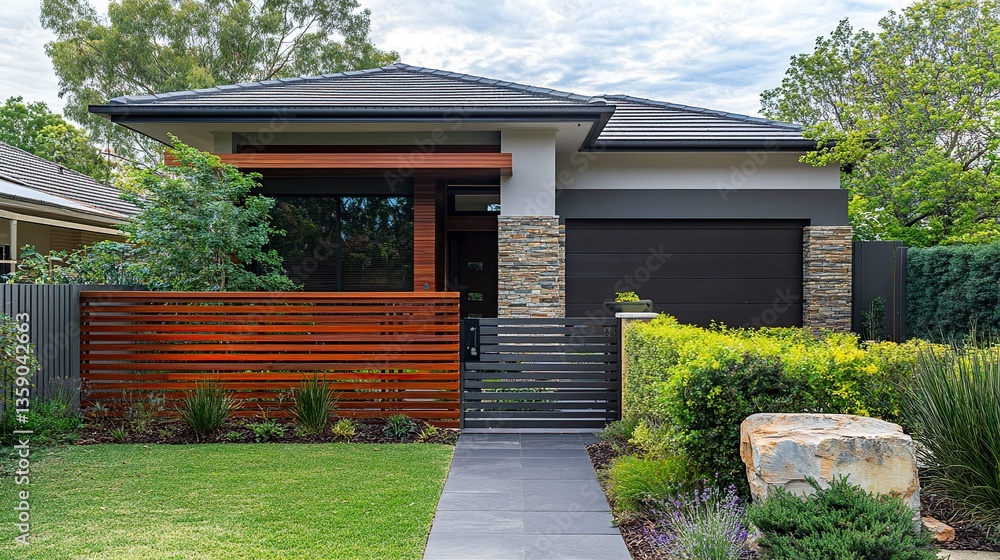 Modern Slat Fence in a Suburban House Modern Slat Fence in a Suburban House