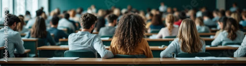 students attentively listening to a lecture in a university classroom