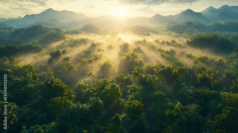 Sunrise over tropical jungle valley Sunrise over tropical jungle valley
