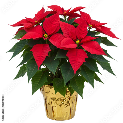Vibrant Red Poinsettia in a Gold Pot: A Festive Holiday Plant