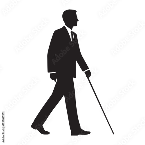 Silhouette of Confident Businessman Walking with Cane for Assistance