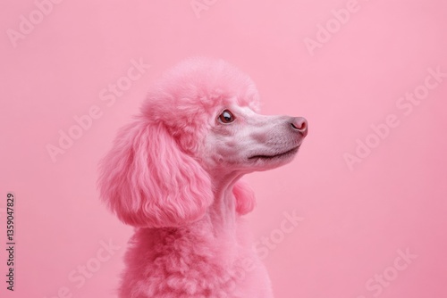 Pink poodle portrait on pink backdrop