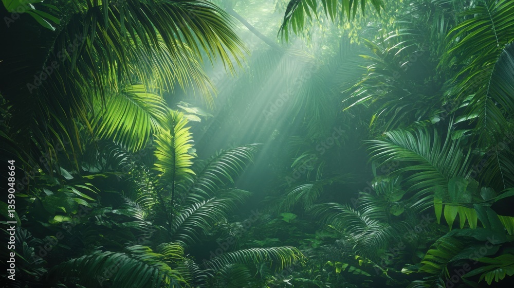 Obraz premium Lush Tropical Rainforest Sunlight