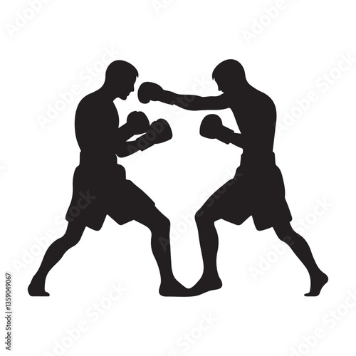 Boxing silhouette fighters vector sport match training illustration image