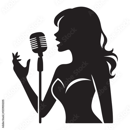 Vintage Vocalist Silhouette Vector Capturing Musical Essence Gracefully