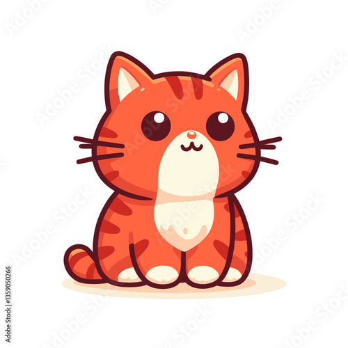 Cute orange tabby kitten in sitting pose on white background. Perfect for pet adoption materials, children's content, or feline care educational guides.