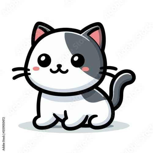 Black and white kitten in playful standing pose on light background. Perfect for pet adoption, animal shelter materials, or children's educational content.