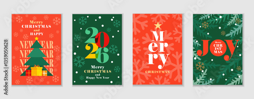 Merry Christmas and Happy New Year 2026 greeting cards or creative posters set. New Year 2026 vector concepts greeting card or holiday banners design