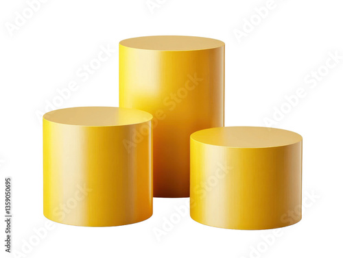 yellow cylindrical pedestal display stand on transparent background