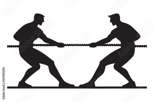 Silhouette Two Men Tug of War Competitive Strength and Strategy