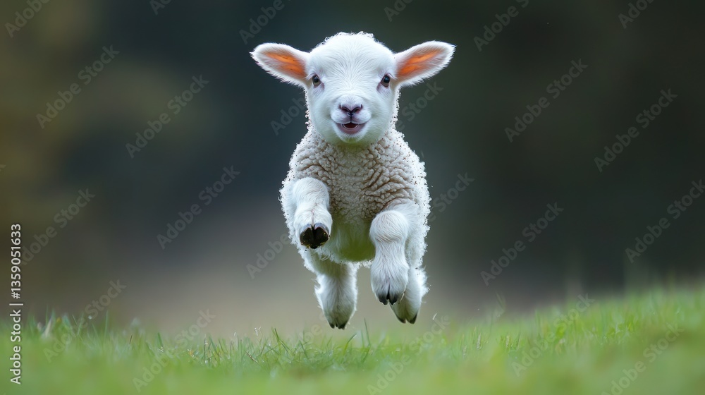 Adorable lamb leaping in a field; joyful, innocence, nature, stock Adorable lamb leaping in a field; joyful, innocence, nature, stock