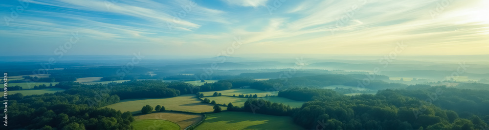 Fototapeta premium serene morning landscape with misty and valleys