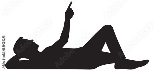 Silhouette illustration of man lying down looking up for contemplation