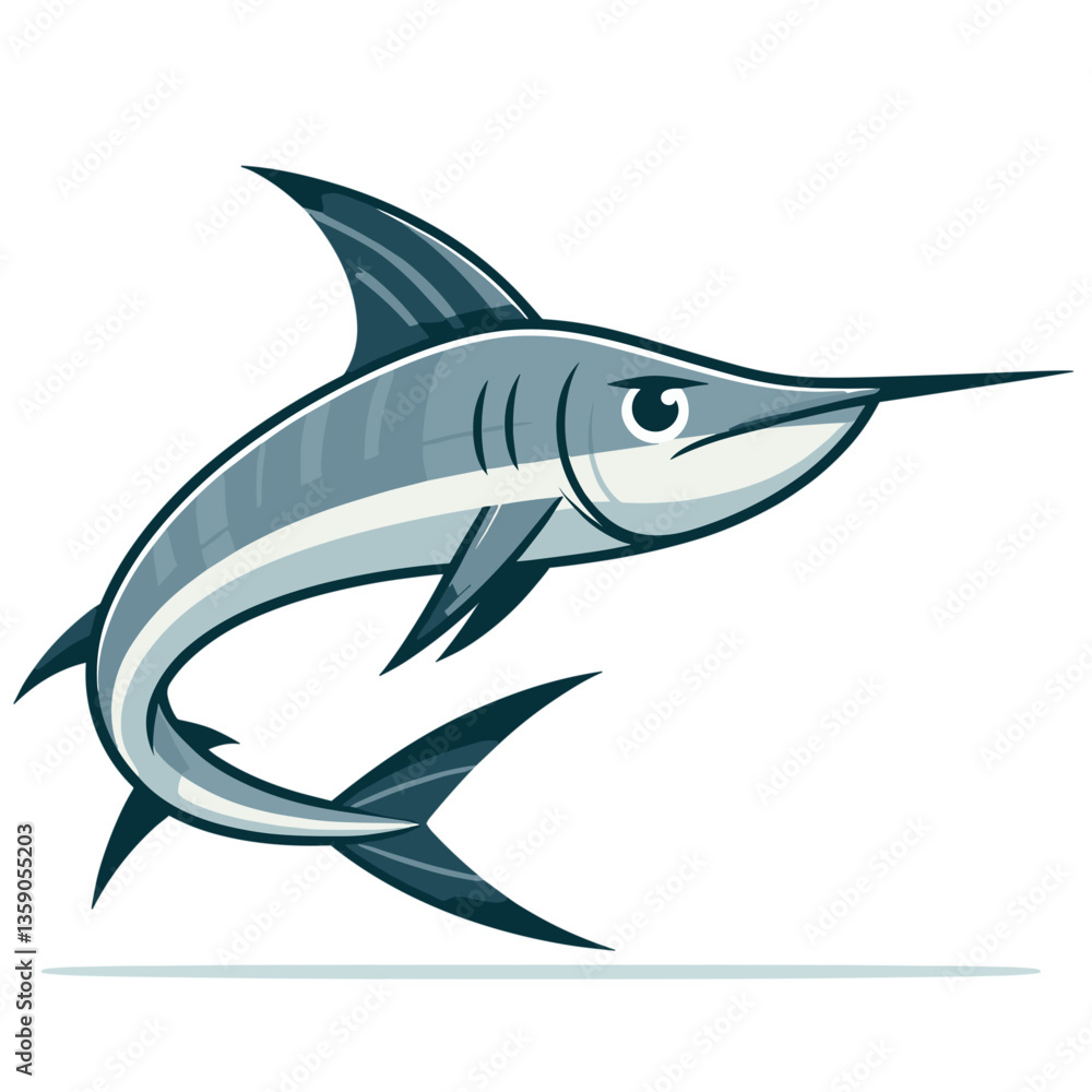 Fototapeta premium Sleek marlin fish in dynamic swimming pose. Ideal for sport fishing promotions, seafood restaurant branding, or marine wildlife educational materials.