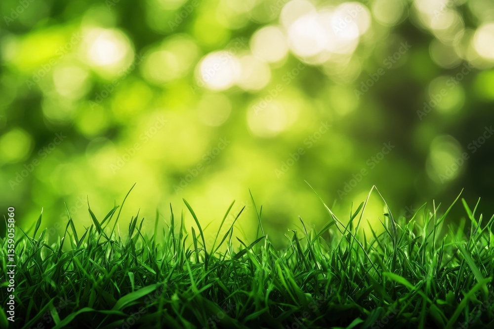 Fototapeta premium Green Grass Blades with Soft Bokeh Background in Summer Sunlight