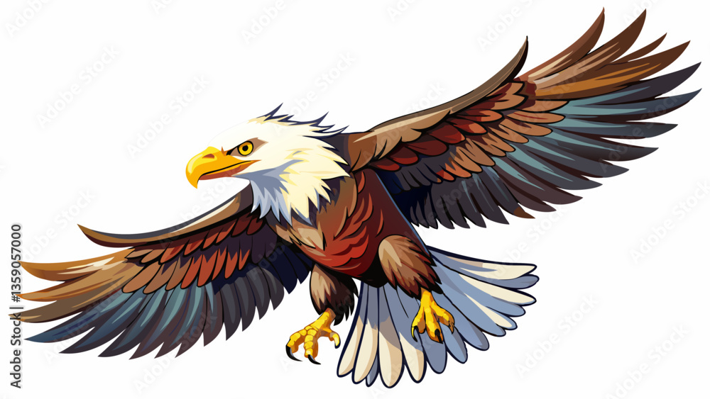 Fototapeta premium Bald eagle flying draw and paint on white background vector illustration.