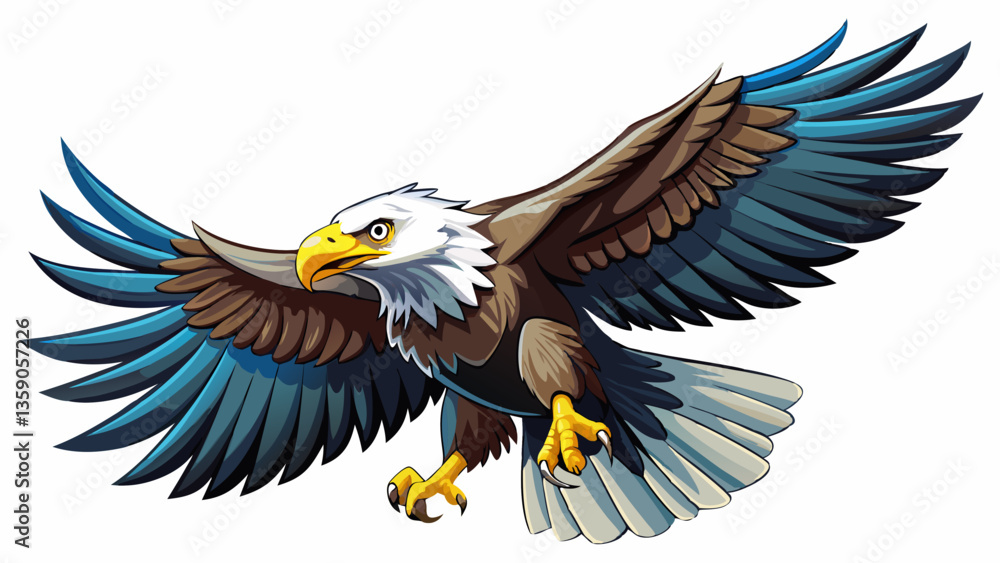Obraz premium Bald eagle flying draw and paint on white background vector illustration.