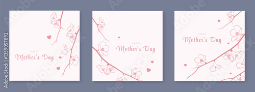 Happy Mother's Day greeting cards with flowers and hearts element. Mothers day banner template. Vector illustration