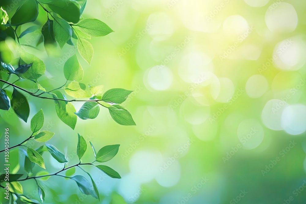 Fresh Green Leaves Branch with Sunlight Bokeh Background in Nature Fresh Green Leaves Branch with Sunlight Bokeh Background in Nature