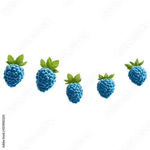 Realistic blue raspberry isolated on a transparent background