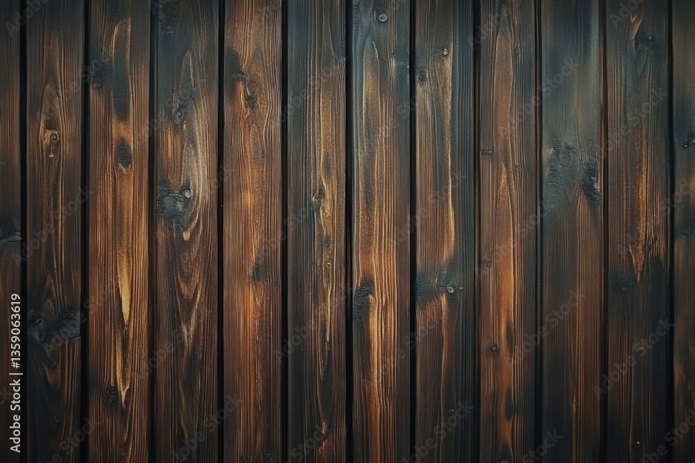 Naklejka premium Textured wooden wall with rich brown tones and grain patterns. Neural network AI generated