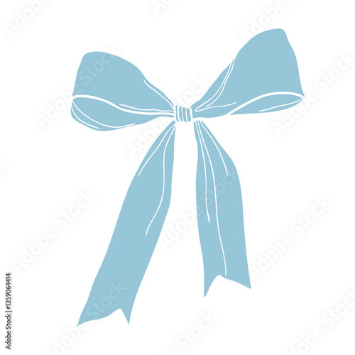 Blue Ribbon bow in retro vintage style. Vector illustration on transparent background.
