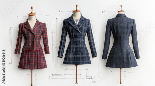 Innovative garment design showcase fashion studio technical drawing modern environment artistic viewpoint