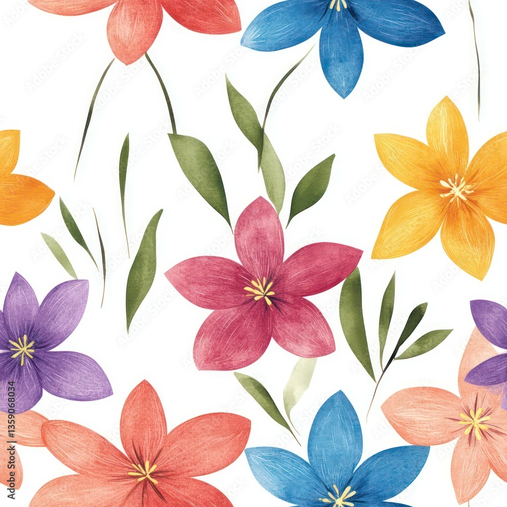 Fototapeta premium Seamless watercolor decorative flowers pattern