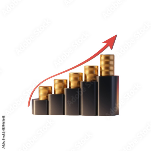3d growth of money isolated on transparent background with wealth financial business success finance graph stock profit, investment chart, business success, growth 