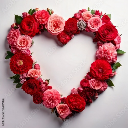 Cœur de fleurs pour symboliser en arrière plan, une invitation ou une présentation sur le thème de l'amour, passion, mariage, fête des mères, saint valentin
