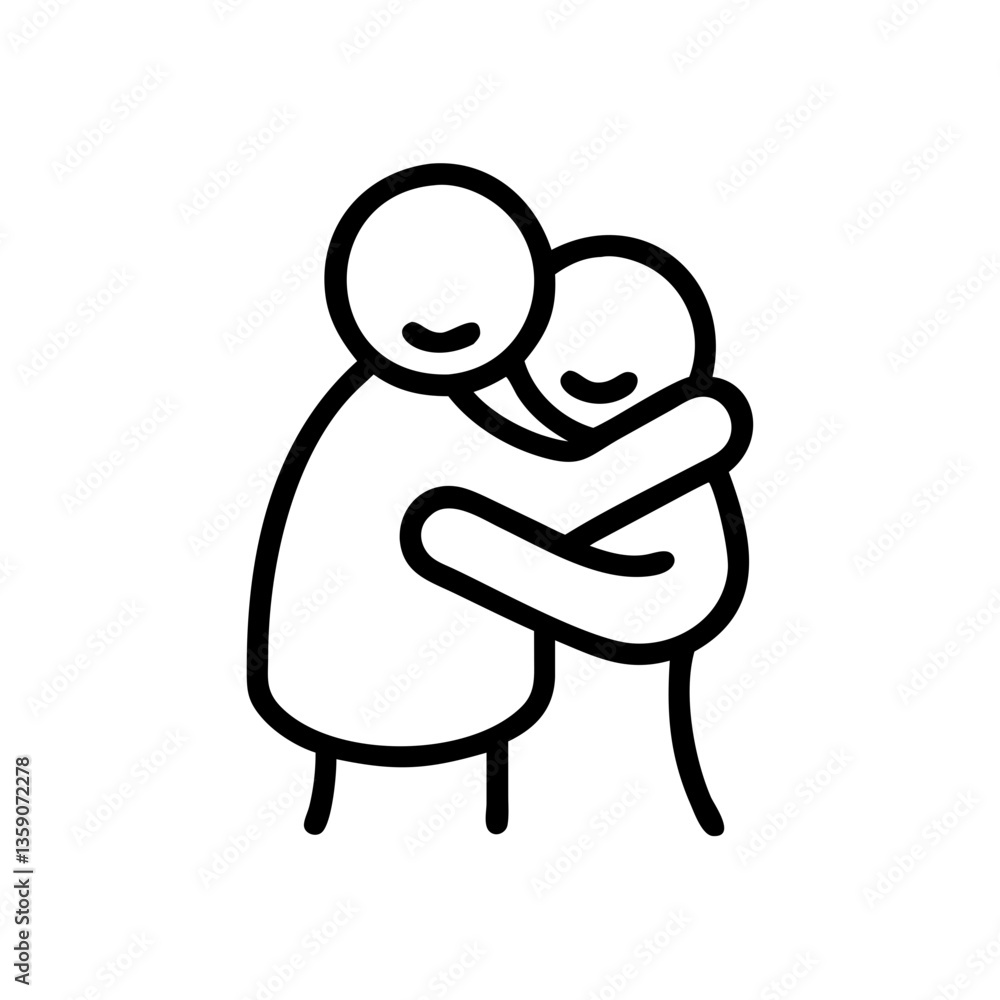 Two characters hugging in a simple line art style Two characters hugging in a simple line art style