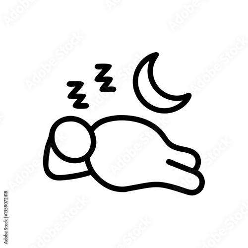 Sleeping person icon against a crescent moon background  