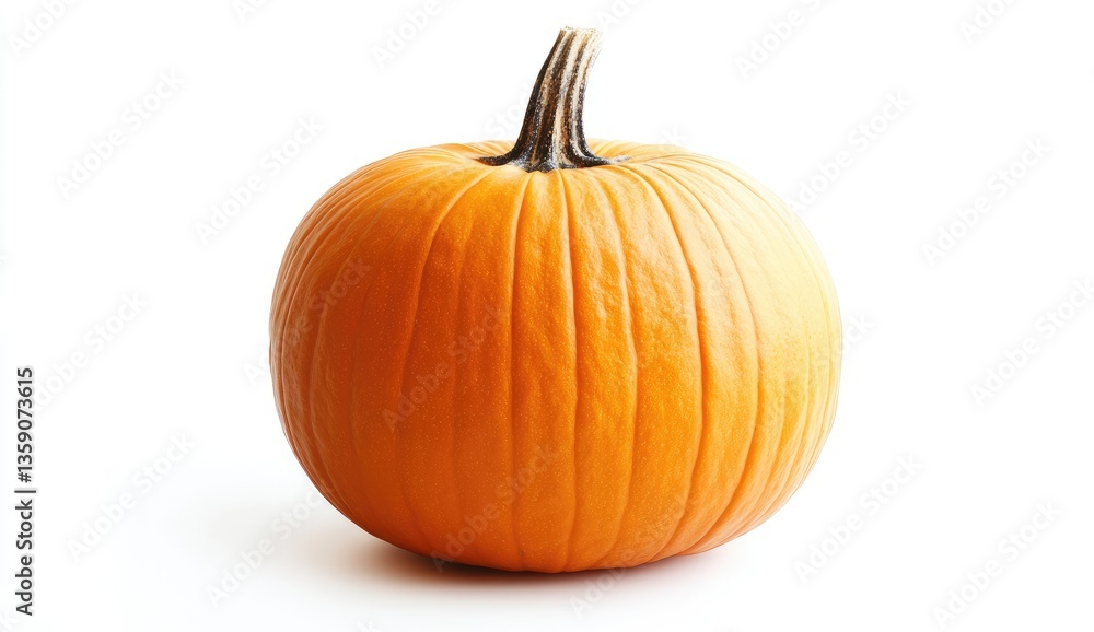 Single, whole, ripe, orange pumpkin. Fresh, autumnal, fall harvest, perfect for carving or cooking. Vibrant color, smooth skin Single, whole, ripe, orange pumpkin. Fresh, autumnal, fall harvest, perfect for carving or cooking. Vibrant color, smooth skin