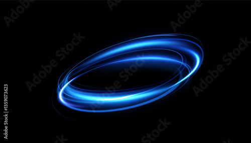 Motion of circular neon blue light.Portal light effect.Blue glowing Twirl. Bright glowing frame	
