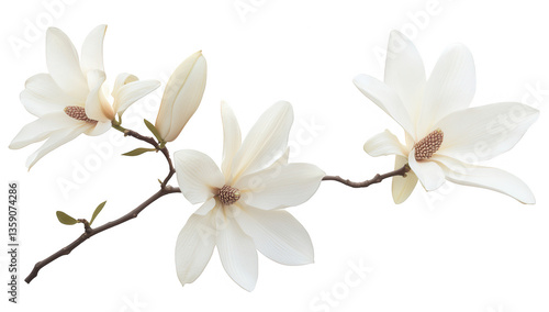 branch featuring elegant white magnolia flowers showcasing their natural beauty and intricate details against a clean background ideal for floral-themed designs or nature-inspired decor