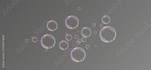 Realistic soap bubbles.Flying bubbles on a transparent background.	