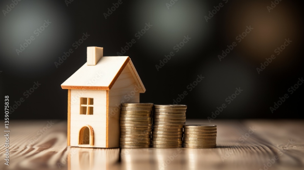 House model on coin stacks in natural light. Neural network AI generated House model on coin stacks in natural light. Neural network AI generated