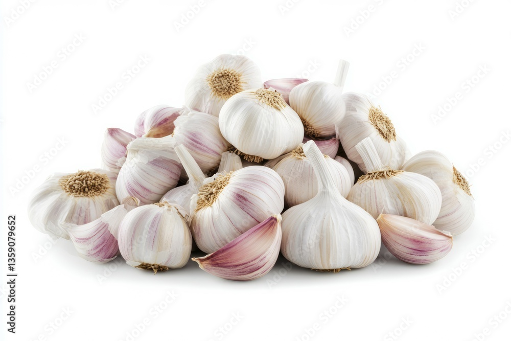 Cluster of white garlic bulbs on clean white background. Neural network AI generated Cluster of white garlic bulbs on clean white background. Neural network AI generated