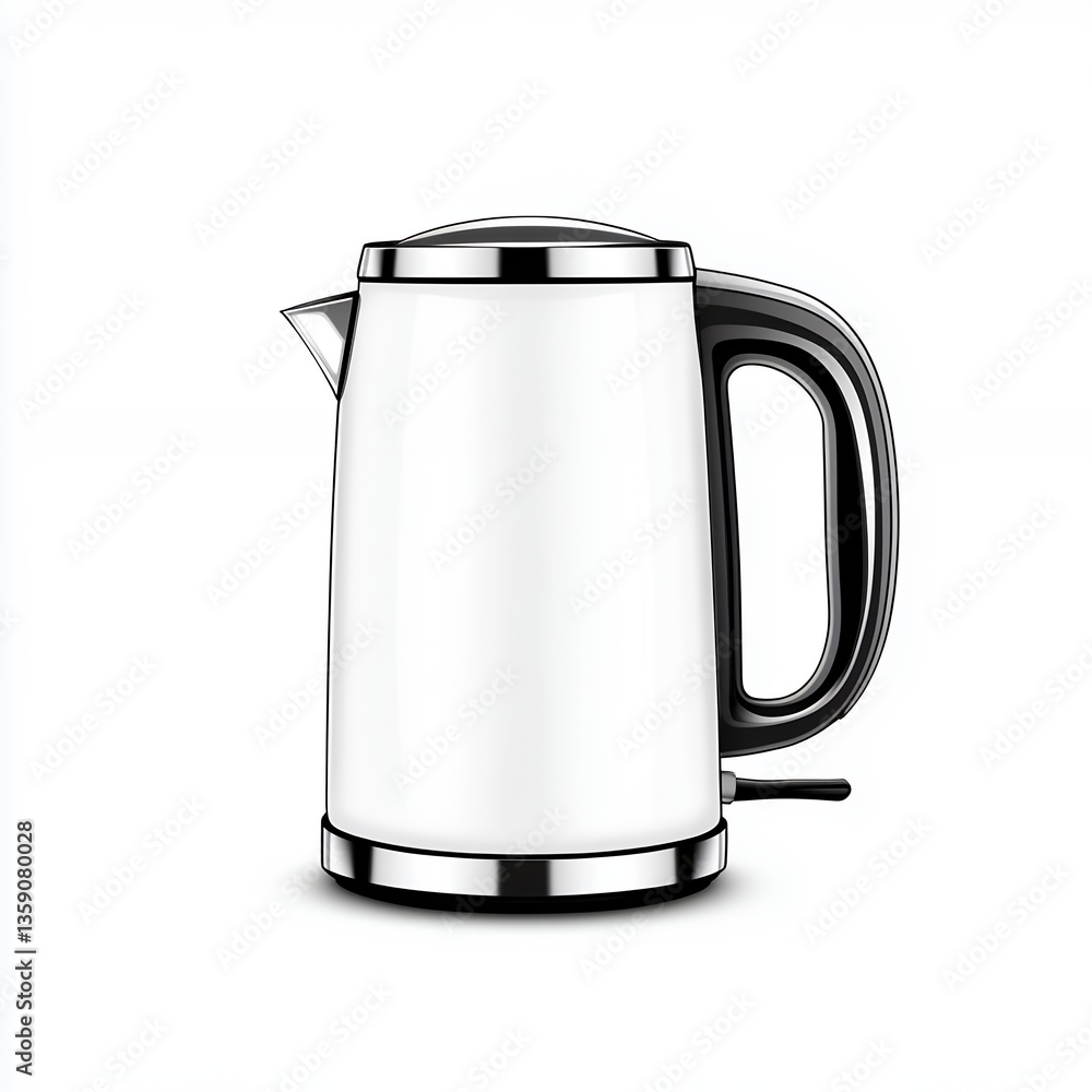 Sleek White Electric Kettle With Black Handle For Modern Kitchens, Generative AI. Sleek White Electric Kettle With Black Handle For Modern Kitchens, Generative AI.
