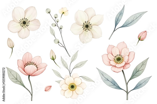 Wallpaper Mural Watercolor Flower Element Set Torontodigital.ca