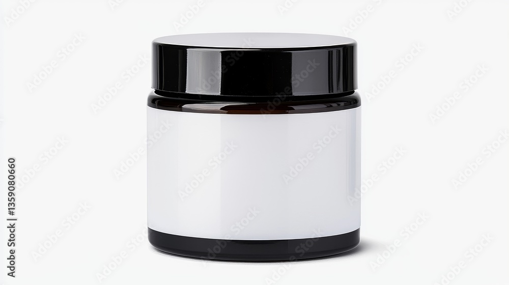 Amber Glass Jar with Black Lid and Blank White Label Mockup Product Packaging Amber Glass Jar with Black Lid and Blank White Label Mockup Product Packaging