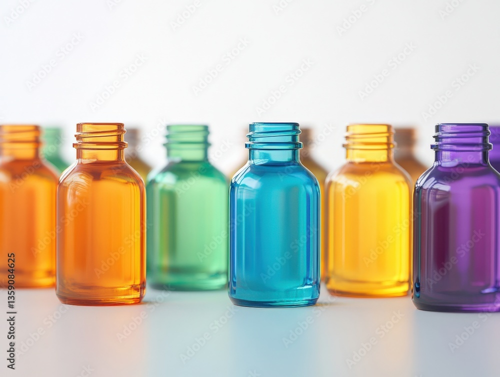 Colorful glass bottles in a row Colorful glass bottles in a row