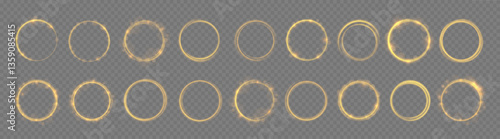 Gold shine award round bokeh circle transparent light glowing yellow ring glistering luxury effect abstract frame particle festive element glittering vector illustration backlight stardust png