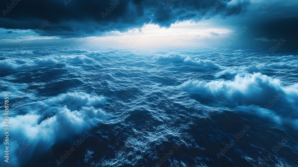 Dramatic Ocean Waves Under Dark Stormy Sky Dramatic Ocean Waves Under Dark Stormy Sky