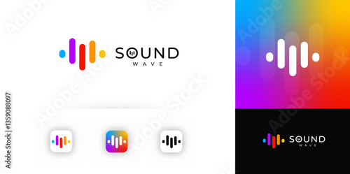 Sound wave logo template, equalizer icon Colorful logotype for music apps, streaming, podcast, media branding, equipment logotype. Isolated vector illustration.