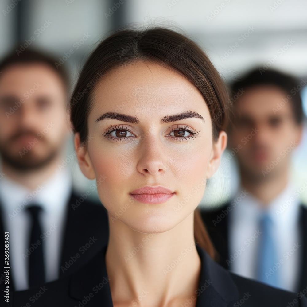 businesswoman with colleagues in background businesswoman with colleagues in background